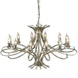 Loops Eaves Hanging Ceiling Pendant Chandelier 12 Lamp Polished Nickel Curve Arm Light in Metallics - thumbnail 1