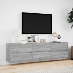 Berkfield Home TV Wall Cabinet with LED Grey Sonoma 180x31x45 cm - Size: 180 x 31 x 45 cm - thumbnail 4