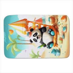 Warren Reed - Designer Panda On A Beach Holiday Sherpa Blanket in Yellow - Size: Large - thumbnail 1