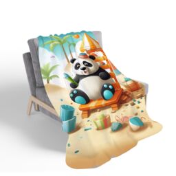 Warren Reed - Designer Panda On A Beach Holiday Sherpa Blanket in Yellow - Size: Large - thumbnail 2
