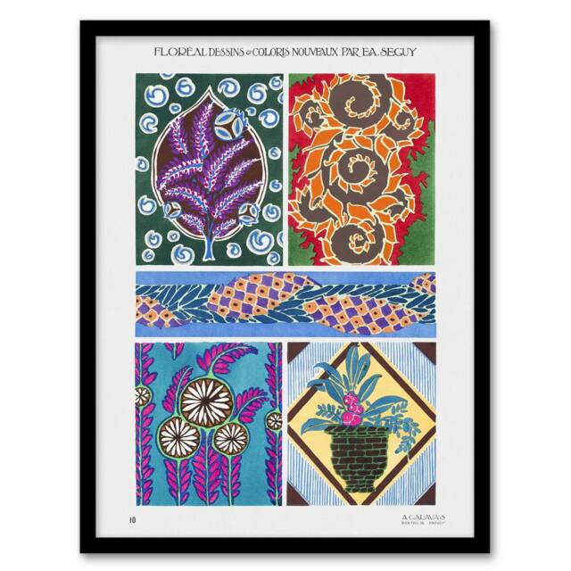 Artery8 Colourful Vintage Floral Designs Vintage Framed Wall Art Print Seguy - Size: A4 - image 1