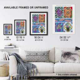 Artery8 Colourful Vintage Floral Designs Vintage Framed Wall Art Print Seguy - Size: A4 - thumbnail 3