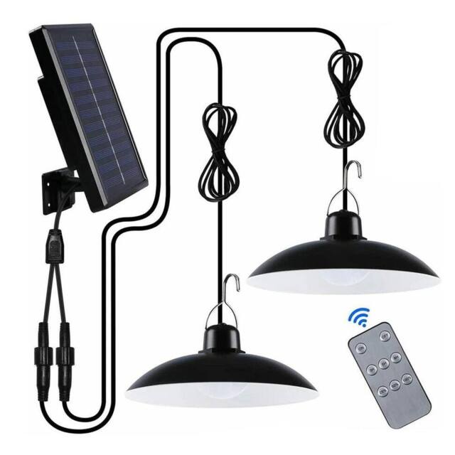 KORVIXA 2pcs 2Heads LED Solar Powered Pendant Hanging Light in Black - image 1
