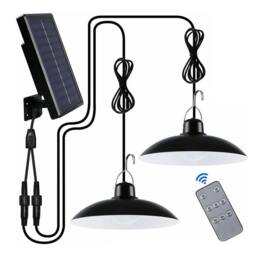 KORVIXA 2pcs 2Heads LED Solar Powered Pendant Hanging Light in Black