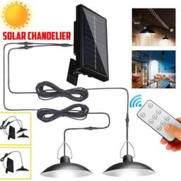KORVIXA 2pcs 2Heads LED Solar Powered Pendant Hanging Light in Black - thumbnail 2