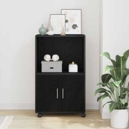 Berkfield Home Rolling Cabinet Black Oak 55x40x91 cm Engineered Wood - Size: 55 x 40 x 91 cm - thumbnail 2