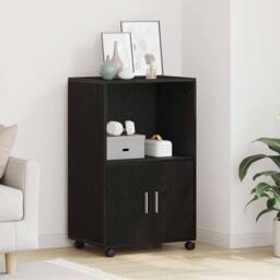 Berkfield Home Rolling Cabinet Black Oak 55x40x91 cm Engineered Wood - Size: 55 x 40 x 91 cm - thumbnail 4