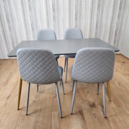KOSY KOALA Modern Rectangle Dark Grey Dining Table Set With 4 Grey Chairs Dining Room Furniture in Brown - thumbnail 3