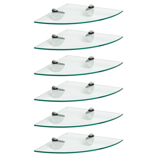 Harbour Housewares 6x Floating Glass Corner Shelves - 30cm Bathroom Storage Display Unit in Silver - image 1
