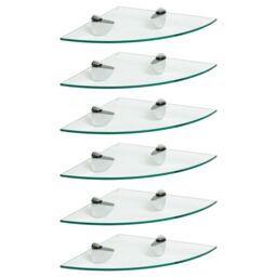 Harbour Housewares 6x Floating Glass Corner Shelves - 30cm Bathroom Storage Display Unit in Silver