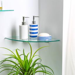 Harbour Housewares 6x Floating Glass Corner Shelves - 30cm Bathroom Storage Display Unit in Silver - thumbnail 5