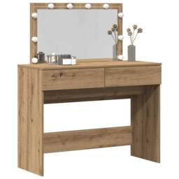 Berkfield Home Dressing Table with LED Artisan Oak 100x40x120 cm in Brown - Size: 100 x 40 x 120 cm - thumbnail 3