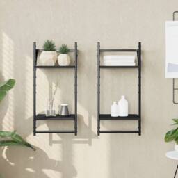 Berkfield Home 2-Tier Wall Shelves with Bars 2 pcs Black 30x25x65 cm - Size: 30 x 25 x 65 cm - thumbnail 2
