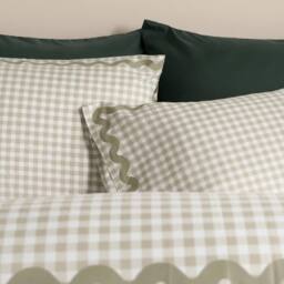 OHS Gingham Wave Border Bedding Set Microfibre Duvet Cover with Pillowcase in Pale Green - Size: Double - thumbnail 3