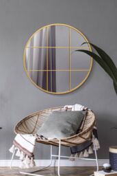"MirrorOutlet Gold Metal Framed Round Window Wall Mirror 31"" X 31"" (80x80CM) - Size: 1 Pack" - thumbnail 2