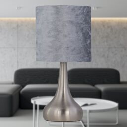 First Choice Lighting Set of 2 Romana - Brushed Chrome Touch Table Lamps Grey Velvet Shades in Silver - thumbnail 5