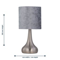 First Choice Lighting Set of 2 Romana - Brushed Chrome Touch Table Lamps Grey Velvet Shades in Silver - thumbnail 7