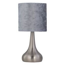 First Choice Lighting Set of 2 Romana - Brushed Chrome Touch Table Lamps Grey Velvet Shades in Silver - thumbnail 2