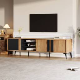 "BTM TV Stand for 80"" TV, 3 Cabinets & 3 Shelves, Steel Frame in Brown" - thumbnail 6
