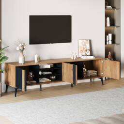 "BTM TV Stand for 80"" TV, 3 Cabinets & 3 Shelves, Steel Frame in Brown" - thumbnail 3