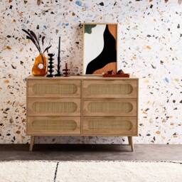 sweeek Wood & Rounded Cane Chest Of Drawers 6 Drawers in Light Brown - thumbnail 4