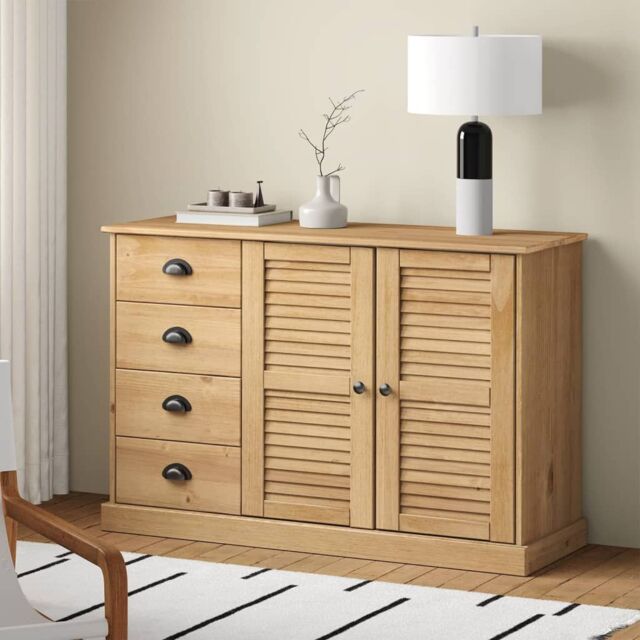 Berkfield Home Sideboard with Drawers VIGO 113x40x75 cm Solid Wood Pine in Brown - Size: 113 x 40 x 75 cm - image 1