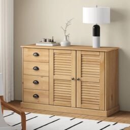 Berkfield Home Sideboard with Drawers VIGO 113x40x75 cm Solid Wood Pine in Brown - Size: 113 x 40 x 75 cm