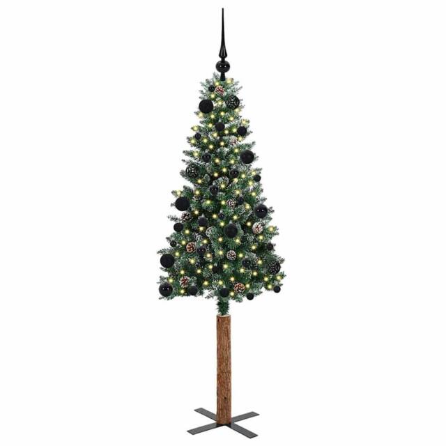 Berkfield Home Elegant Slim Christmas Tree with 150 LEDs Green & White 150 cm - image 1