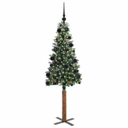 Berkfield Home Elegant Slim Christmas Tree with 150 LEDs Green & White 150 cm - thumbnail 1