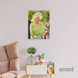 "Artery8 Queen Elizabeth II Signature Canvas Wall Art Print in Green - Size: W18"" x H24""" - thumbnail 3