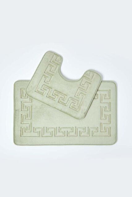 Homescapes Memory Foam Greek Key Bath Mat in Green - image 1
