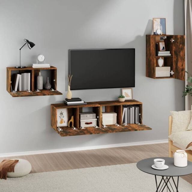 Berkfield Home Classic 4 Piece TV Cabinet Set Smoked Oak Engineered Wood in Brown - image 1