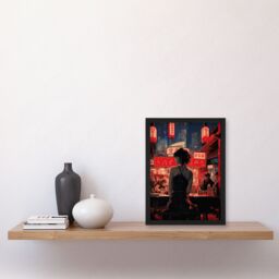 Artery8 Ukiyo Cyberpunk Jazz Bar Film Noir Neon Anime Framed Art Print in Black - Size: A4 - thumbnail 4