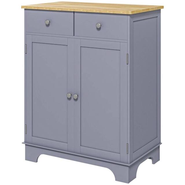 NESTLUNE Rubber Wood Top Kitchen Side Cabinet with Adjustable Shelf, Grey - Size: 100 cm x 15 cm - image 1