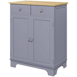NESTLUNE Rubber Wood Top Kitchen Side Cabinet with Adjustable Shelf, Grey - Size: 100 cm x 15 cm - thumbnail 1