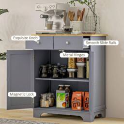 NESTLUNE Rubber Wood Top Kitchen Side Cabinet with Adjustable Shelf, Grey - Size: 100 cm x 15 cm - thumbnail 5