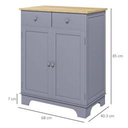 NESTLUNE Rubber Wood Top Kitchen Side Cabinet with Adjustable Shelf, Grey - Size: 100 cm x 15 cm - thumbnail 2