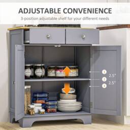 NESTLUNE Rubber Wood Top Kitchen Side Cabinet with Adjustable Shelf, Grey - Size: 100 cm x 15 cm - thumbnail 4