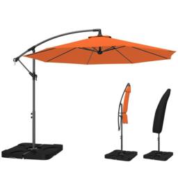 OUTSUNNY 3(m) Banana Parasol Cantilever Umbrella Garden w/ Base Weights in Orange - thumbnail 2