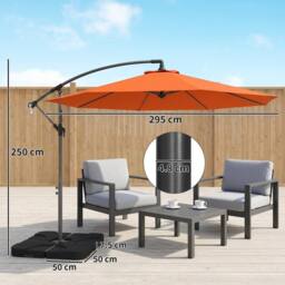 OUTSUNNY 3(m) Banana Parasol Cantilever Umbrella Garden w/ Base Weights in Orange - thumbnail 3