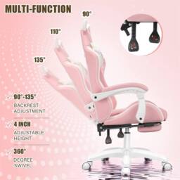 NESTLUNE Pink Gaming Chair with Cat Ears, Height Adjustable - Size: 100 cm x 100 cm - thumbnail 3