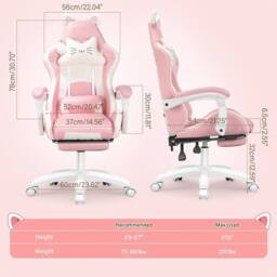 NESTLUNE Pink Gaming Chair with Cat Ears, Height Adjustable - Size: 100 cm x 100 cm - thumbnail 2