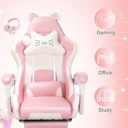 NESTLUNE Pink Gaming Chair with Cat Ears, Height Adjustable - Size: 100 cm x 100 cm - thumbnail 1
