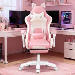 NESTLUNE Pink Gaming Chair with Cat Ears, Height Adjustable - Size: 100 cm x 100 cm - thumbnail 4