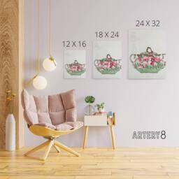 "Artery8 Vintage Sugar Bowl Poppy Design Canvas Wall Art Print Noritake in Green - Size: W18"" x H24""" - thumbnail 4