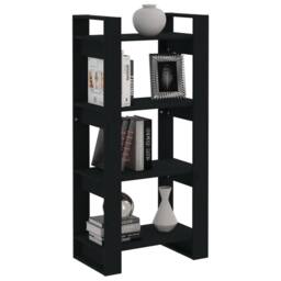 Berkfield Home Beautiful Book Cabinet/Room Divider Black 60x35x125 cm Solid Wood - Size: 60 x 35 x 125 cm - thumbnail 5
