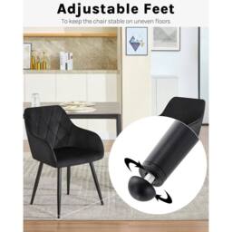 EONLION Dining Chairs Velvet Padded Seat Metal Leg in Black - Size: 100 cm - thumbnail 4