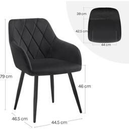 EONLION Dining Chairs Velvet Padded Seat Metal Leg in Black - Size: 100 cm - thumbnail 2