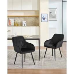 EONLION Dining Chairs Velvet Padded Seat Metal Leg in Black - Size: 100 cm - thumbnail 3