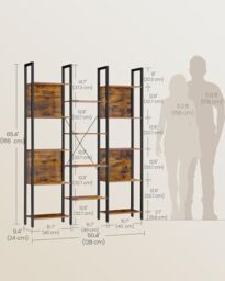 VASAGLE 14 Shelf Metal Bookcase Industrial Frame Living Room Office in Brown - thumbnail 2